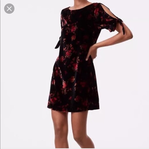 LOFT Dresses & Skirts - LOFT Red & Black Floral Velvet Dress.18126